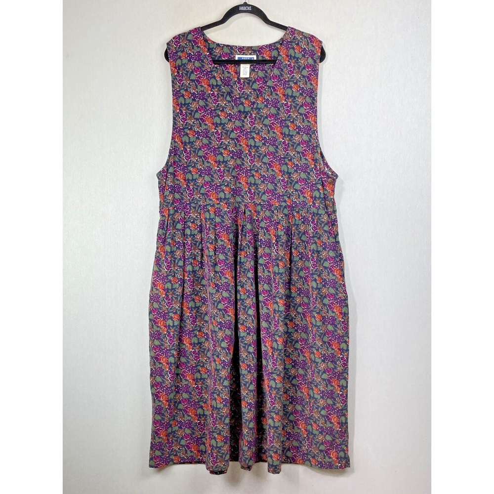 Vintage Bryn Connelly Corduroy Midi Dress 16W Floral Cottagecore Prairie Modest